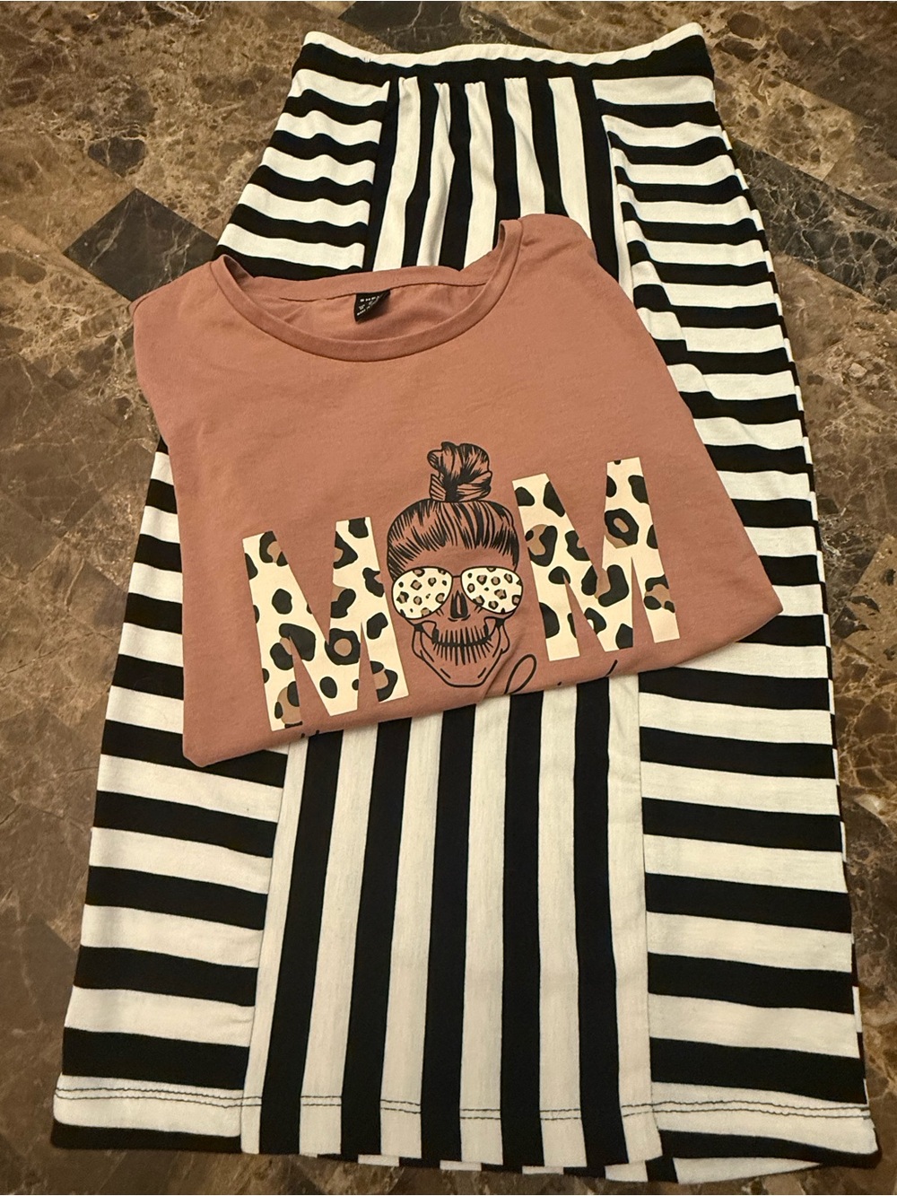 Charlotte Russe Mauve Pink Midi Skirt with Black & White Stripes